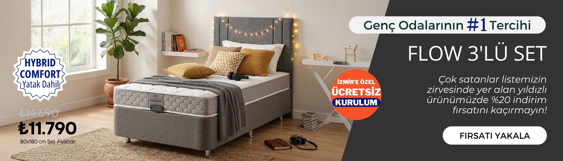 Genç odalarının #1 numaralı tercihi Flow Yatak Baza Başlık Seti'ni %20 indirim fırsatı ile kaçırmayın!