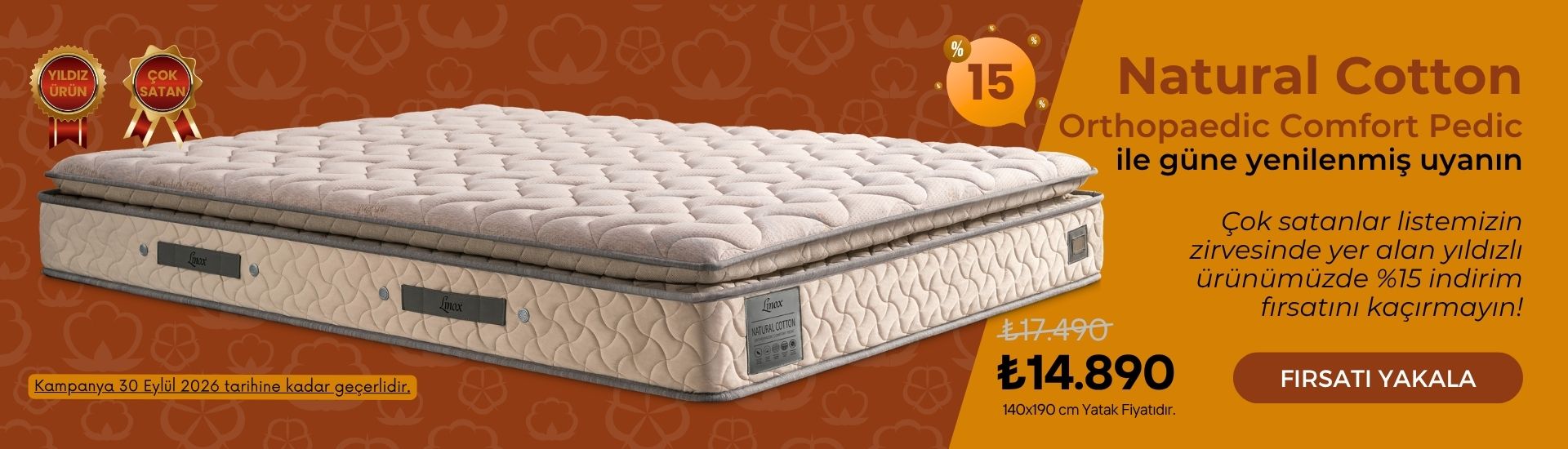 İzmir Yatak çok satanlar listesinin zirvesinde yer alan Natural Cotton Comfort Pedic yatak ile güne yenilenmiş uyanın!