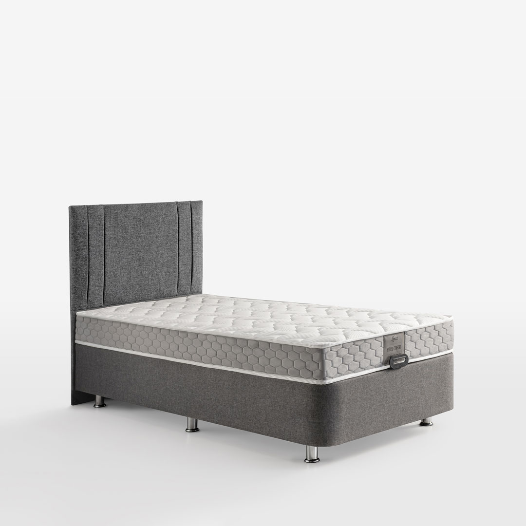 Flow Yatak Baza Başlık Seti Tek Kişilik (Keten Kumaş & Hybrid Comfort Yatak)