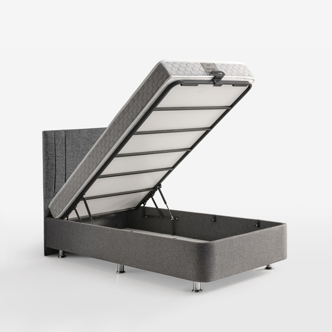 Flow Yatak Baza Başlık Seti Çift Kişilik (Keten Kumaş & Hybrid Comfort Yatak)