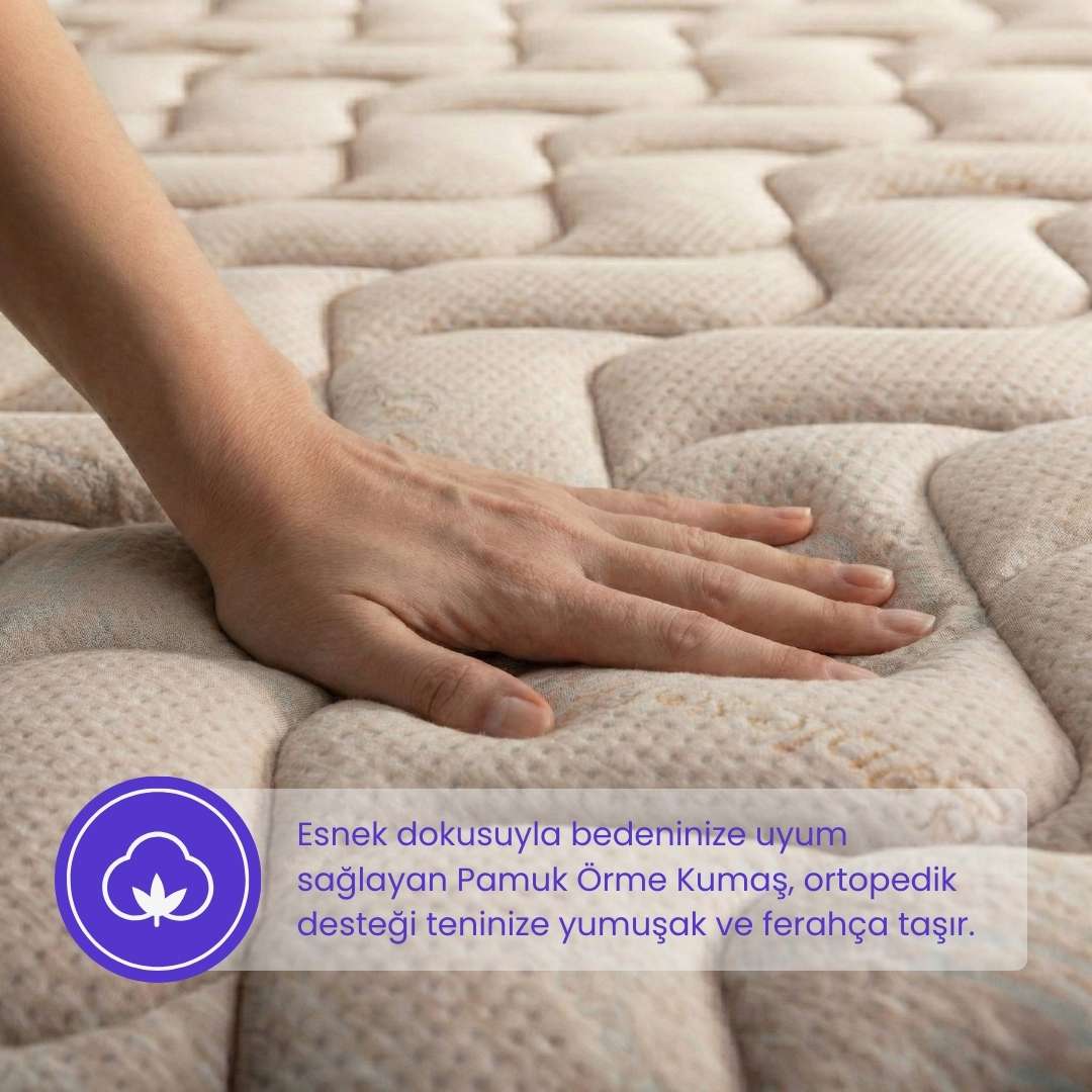 Natural Cotton Pedli Çift Kişilik Yatak - Nefes Alan Doğal Pamuk Teknolojisi (30 cm)