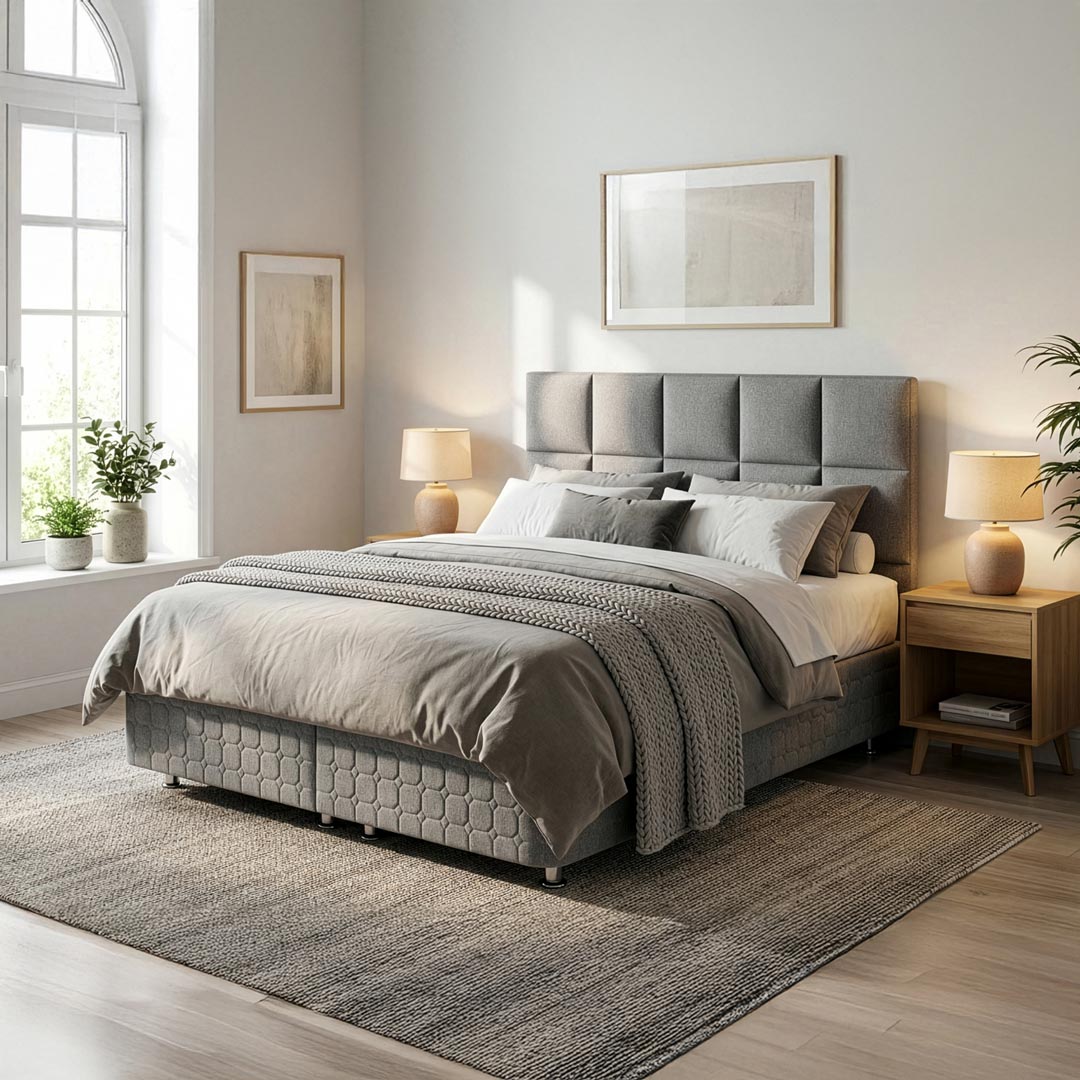 Nova Keten Başlık Çift Kişilik - Minimalist Kare Desen (Modern Serisi)