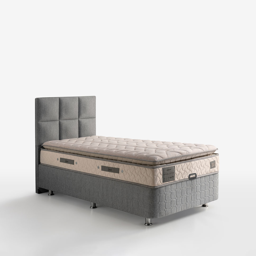 Nova Yatak Baza Başlık Seti Tek Kişilik (Keten Kumaş & Natural Cotton Pedli Yatak)