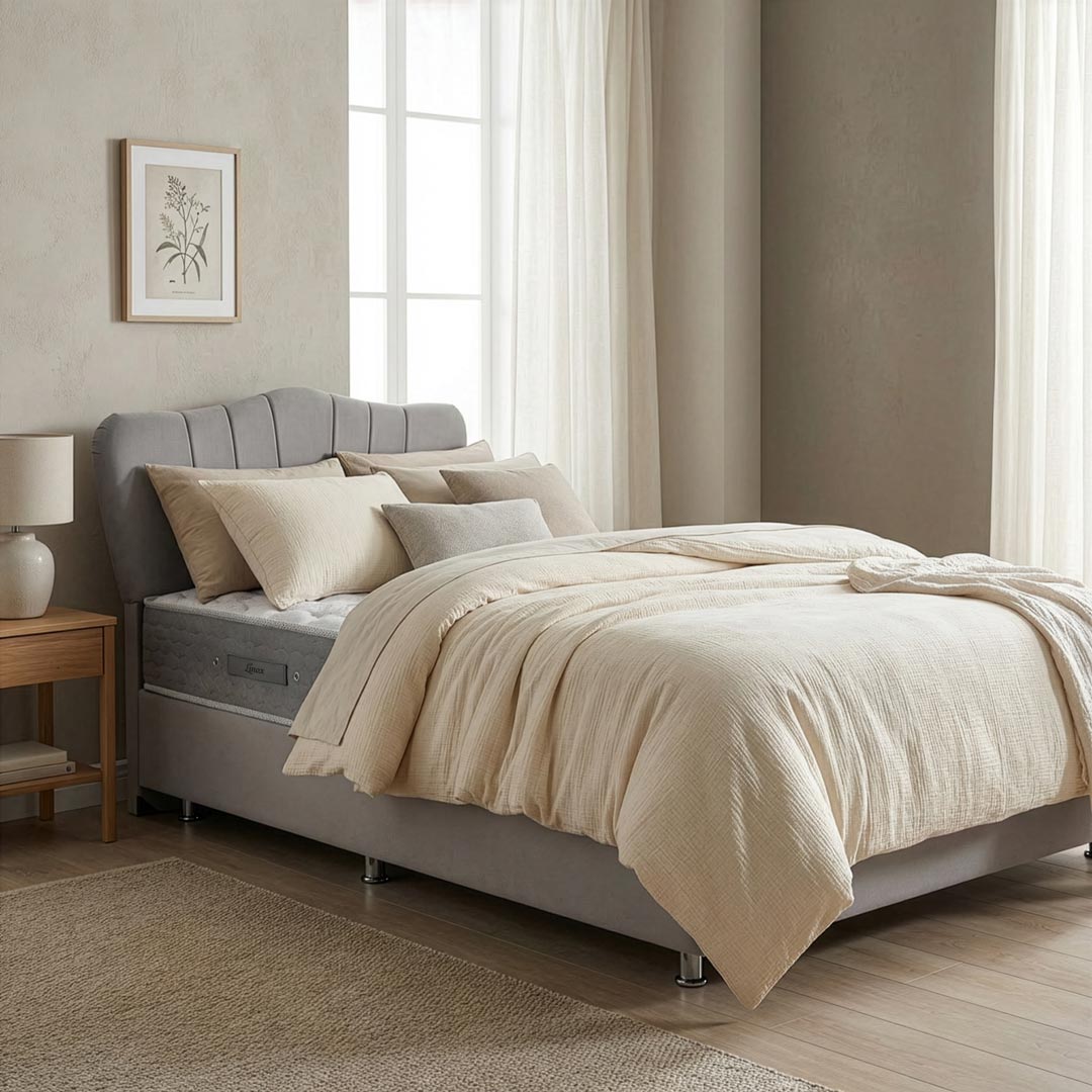Perla Yatak Baza Başlık Seti Tek Kişilik (Babyface Kumaş & Natural Cotton Yatak)