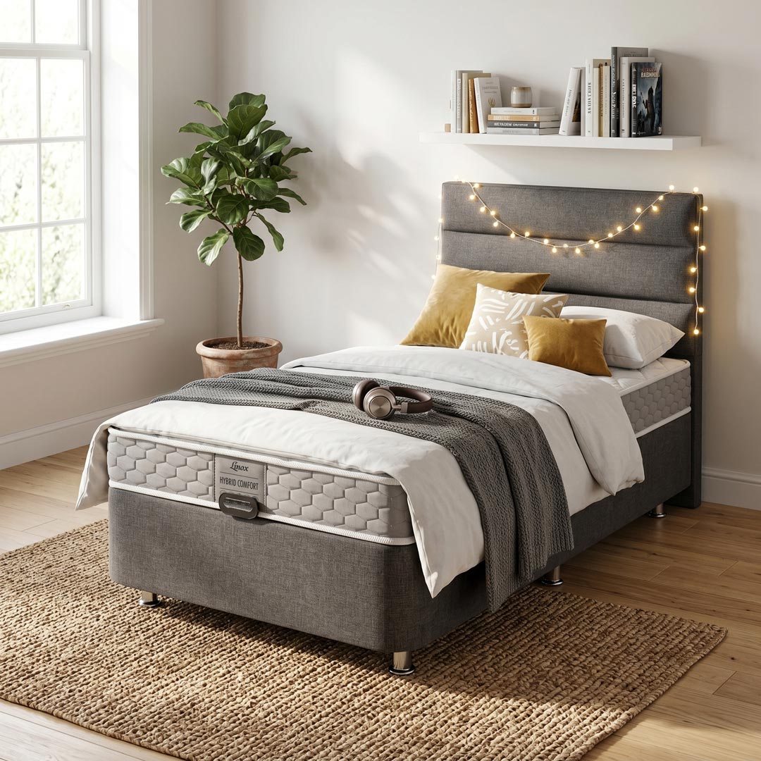 Soho Yatak Baza Başlık Seti Çift Kişilik (Keten Kumaş & Hybrid Comfort Yatak)