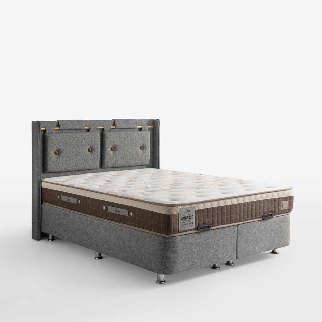 Terra Yatak Baza Başlık Seti Çift Kişilik (Keten Kumaş & Amoroso Sleeper Yatak)