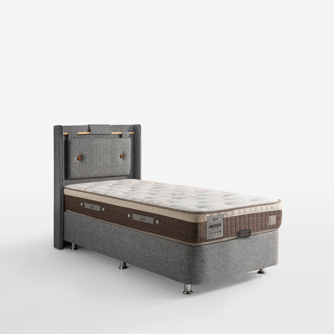 Terra Yatak Baza Başlık Seti Tek Kişilik (Keten Kumaş & Amoroso Sleeper Yatak)